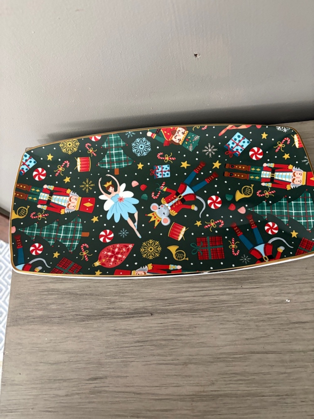 Lenox Holiday Nutcracker Dark Green and Red Rectangular Serve Platter